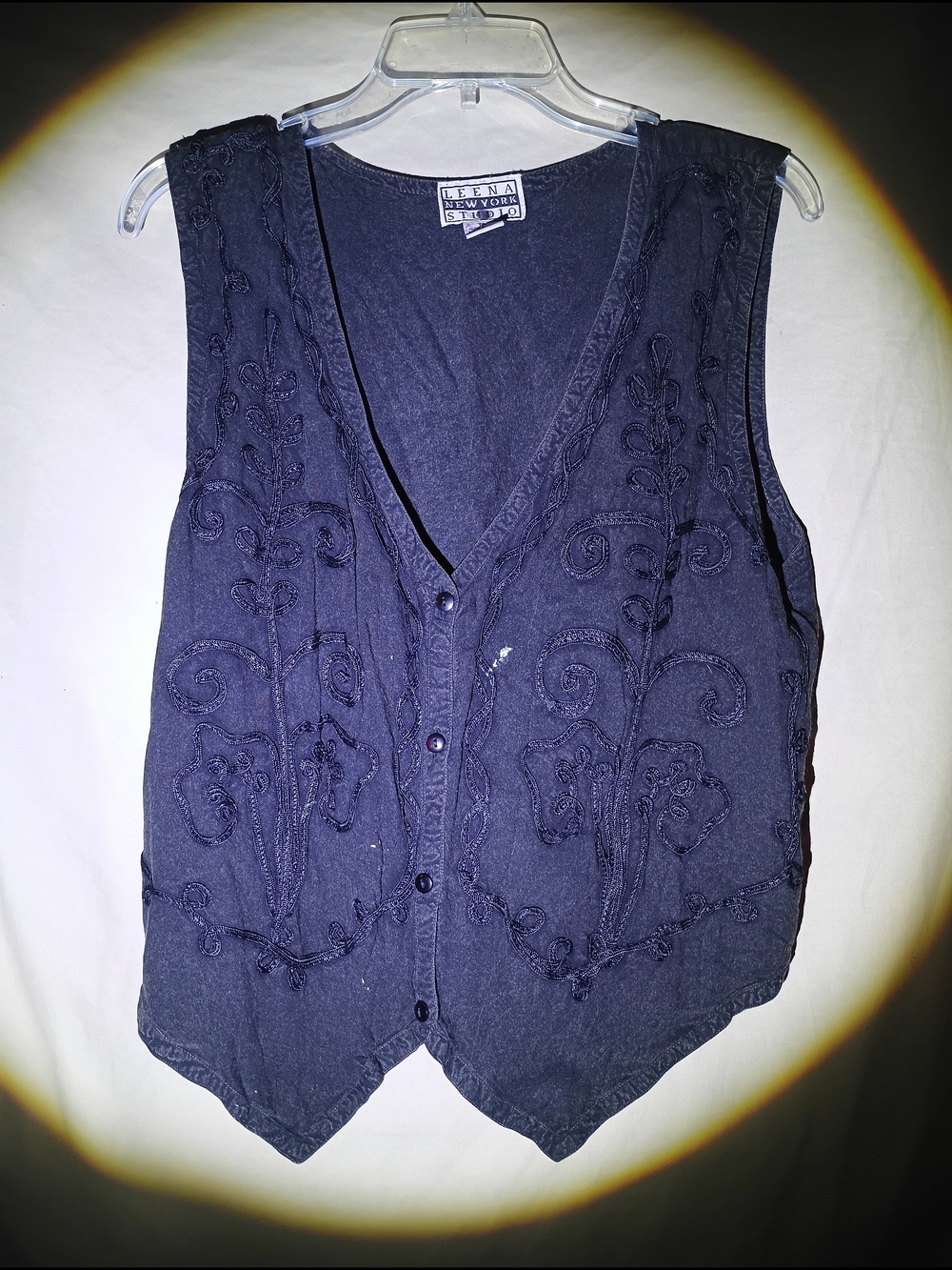 Vintage 90s Leena New York Studio Black Embroidered  Vest Size Medium 100% Rayon